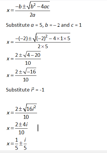 depressed polynomial  5x2 – 2x + 1 = 0 roots