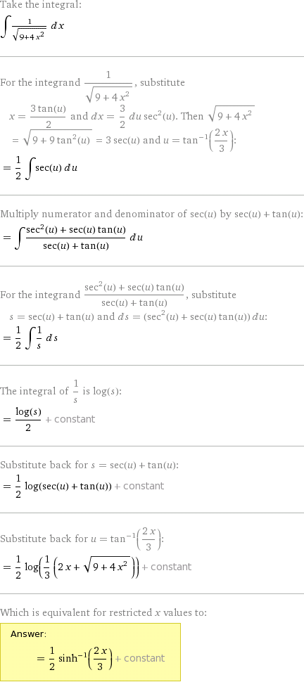 solution to integral 1/sqrt(9+4x^2)