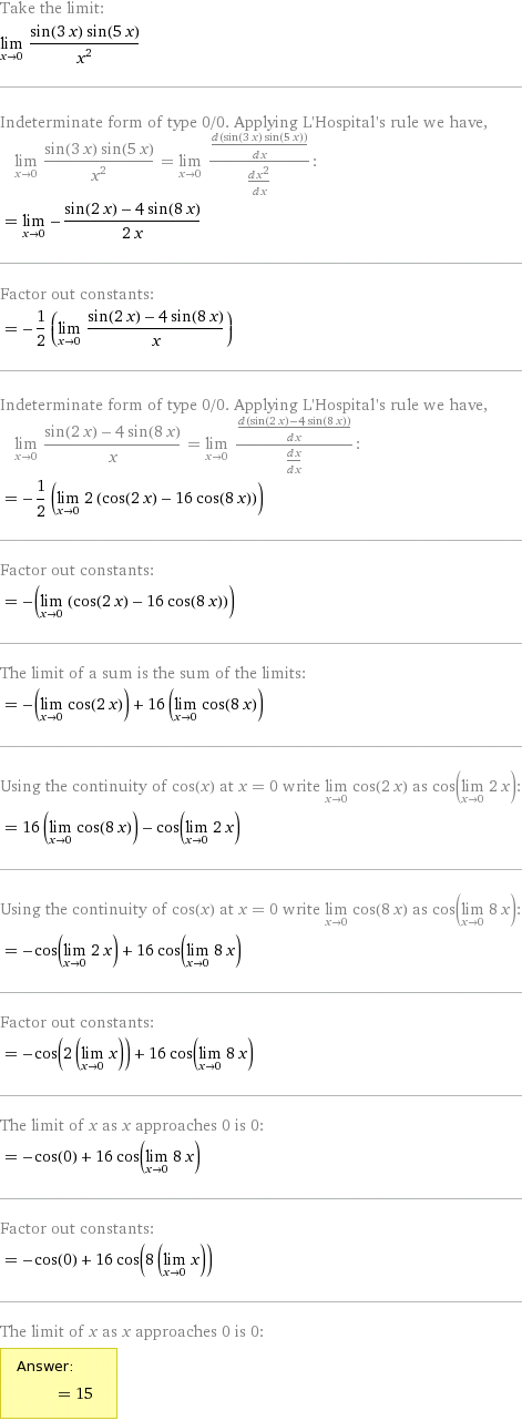 Limit x->0 sin3x sin5x/x^2