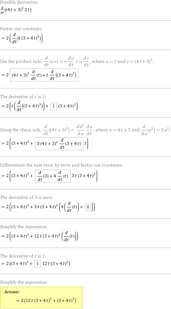 derivative of (4t+3)^3*2t